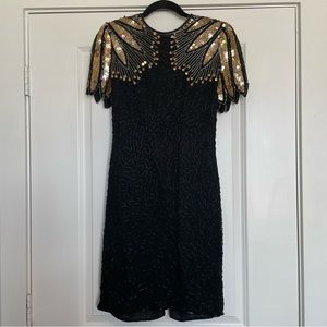 Laurence Kazar Womens Petite Small Vintage 70s-80s Sequin Beaded Dress
